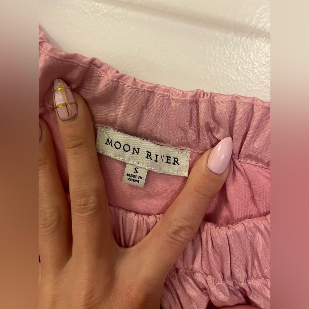 MOON RIVER Anthropologie one shoulder pink cut out tiered maxi dress - Picture 5 of 8